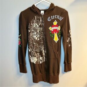 Ed Hardy Vintage Eternal Love Sweatshirt Hoodie
Brown Size S